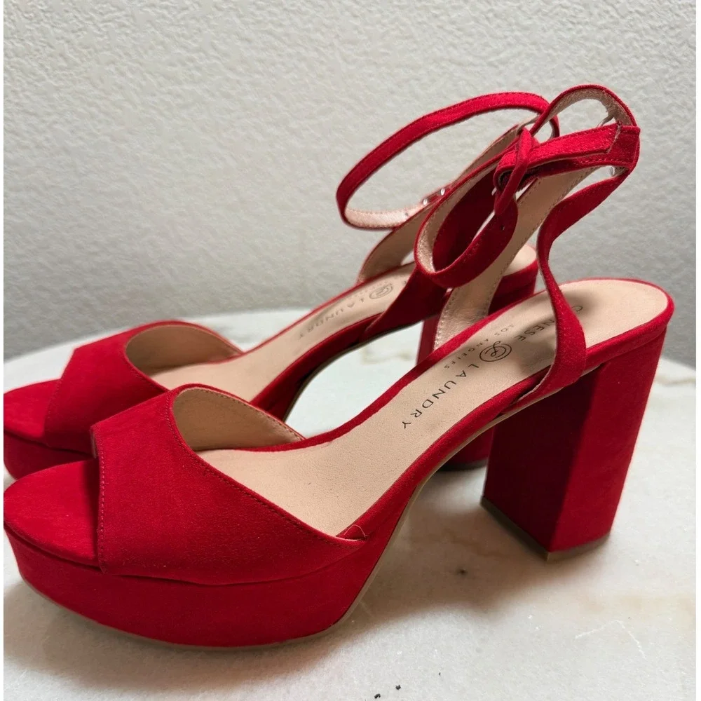 NEW Theresa Lollipop Red Suede Platform Ankle Strap Block Heel size 8M